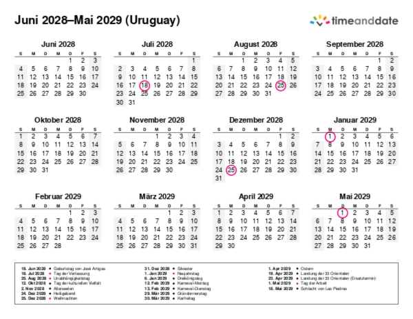 Kalender für 2028 in Uruguay