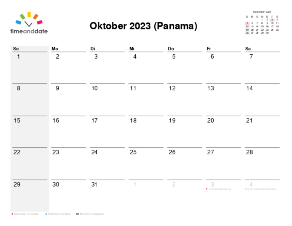 Kalender für 2023 in Panama