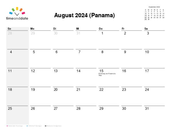 Kalender für 2024 in Panama