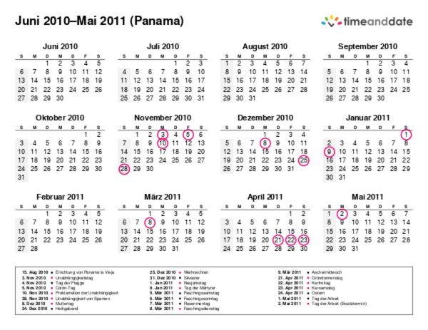 Kalender für 2010 in Panama