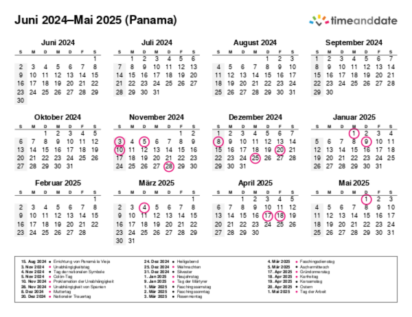 Kalender für 2024 in Panama