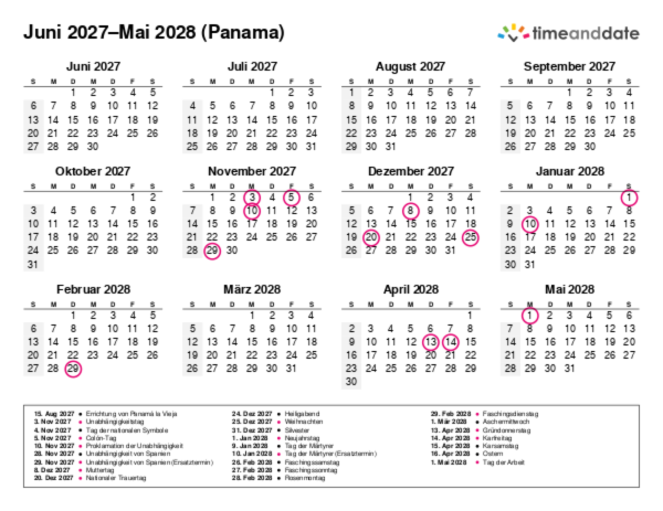 Kalender für 2027 in Panama