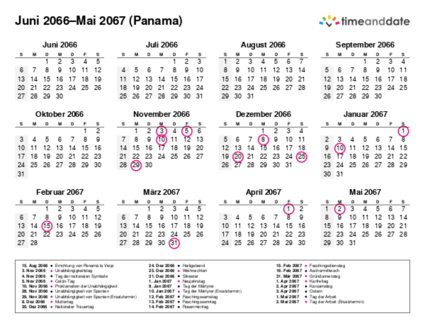 Kalender für 2066 in Panama