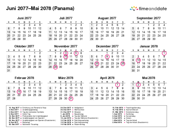 Kalender für 2077 in Panama