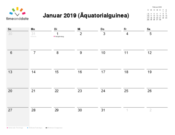 Kalender für 2019 in Äquatorialguinea