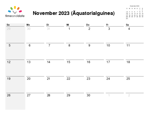 Kalender für 2023 in Äquatorialguinea