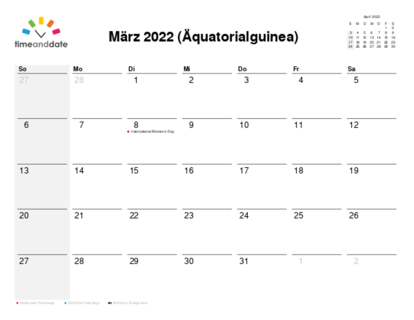 Kalender für 2022 in Äquatorialguinea