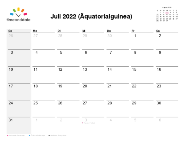 Kalender für 2022 in Äquatorialguinea