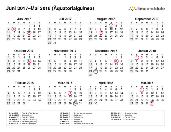 Kalender für 2017 in Äquatorialguinea