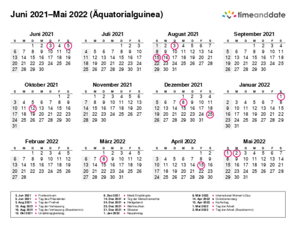 Kalender für 2021 in Äquatorialguinea