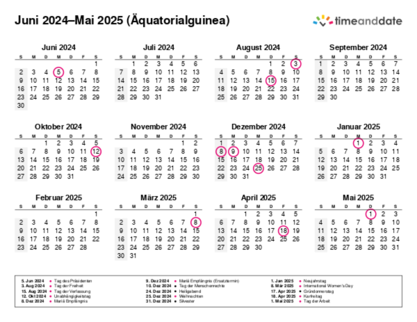 Kalender für 2024 in Äquatorialguinea