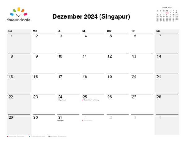 Kalender für 2024 in Singapur