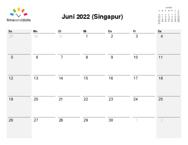 Kalender für 2022 in Singapur