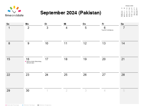 Kalender für 2024 in Pakistan
