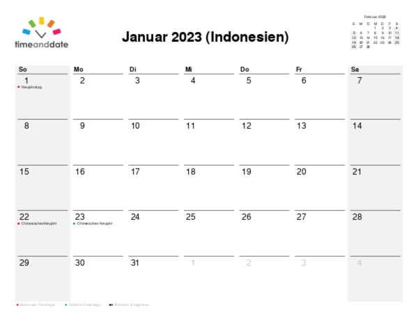 Kalender für 2023 in Indonesien