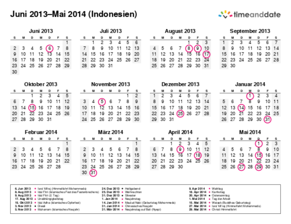 Kalender für 2013 in Indonesien