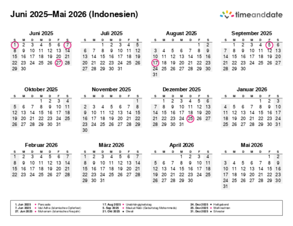 Kalender für 2025 in Indonesien