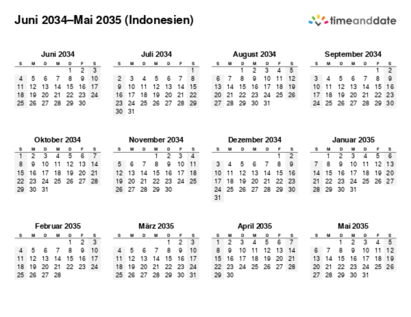 Kalender für 2034 in Indonesien