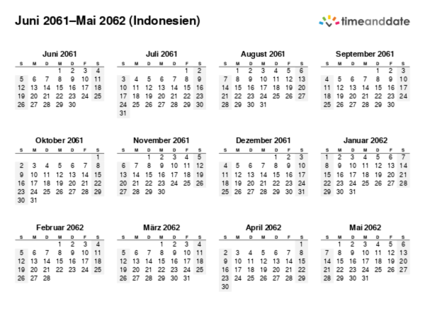 Kalender für 2061 in Indonesien