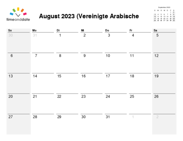 Kalender für 2023 in Vereinigte Arabische Emirate