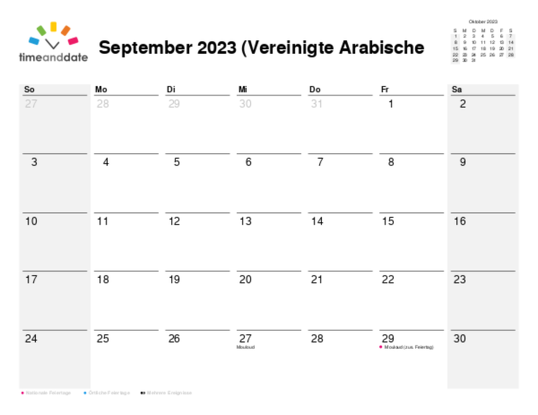 Kalender für 2023 in Vereinigte Arabische Emirate