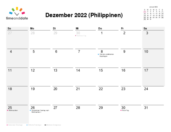Kalender für 2022 in Philippinen