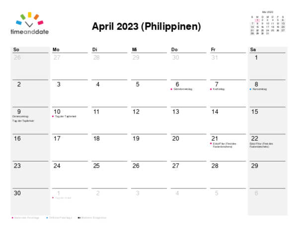 Kalender für 2023 in Philippinen