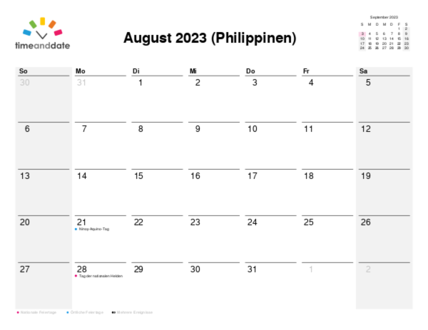 Kalender für 2023 in Philippinen