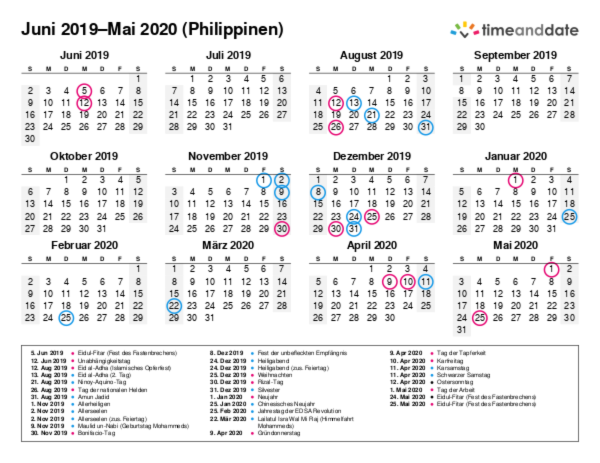 Kalender für 2019 in Philippinen