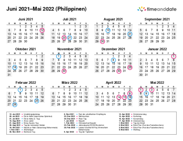 Kalender für 2021 in Philippinen