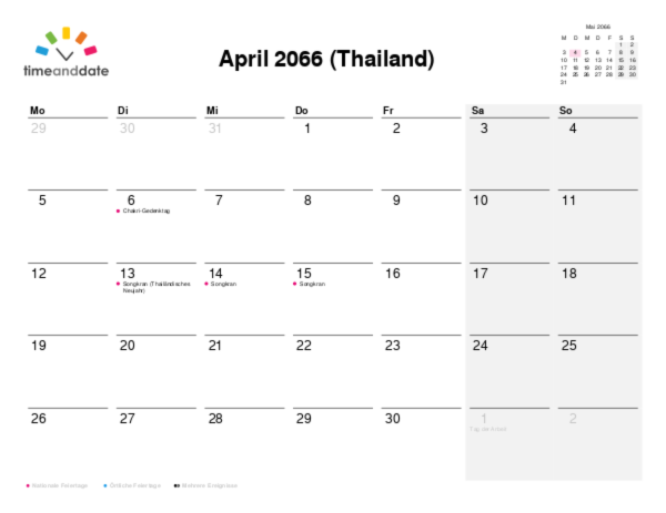 Kalender für 2066 in Thailand