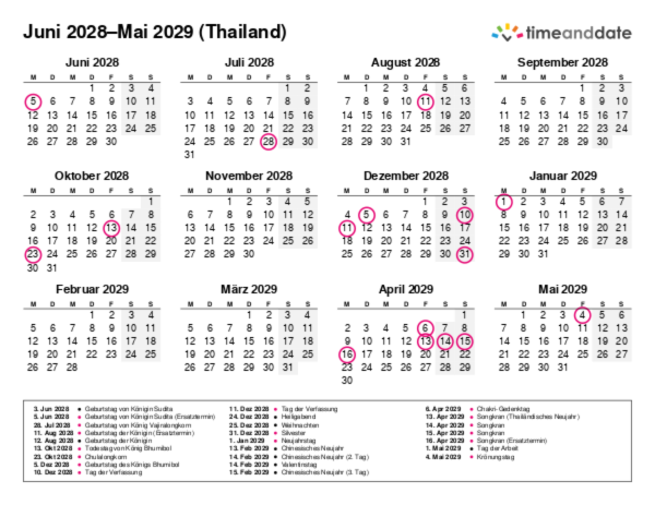 Kalender für 2028 in Thailand