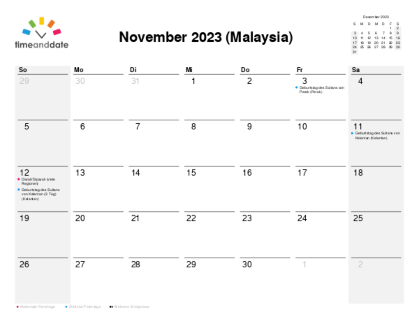 Kalender für 2023 in Malaysia