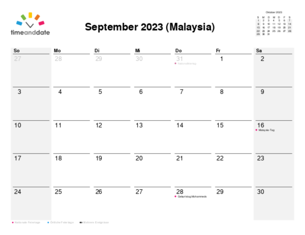Kalender für 2023 in Malaysia