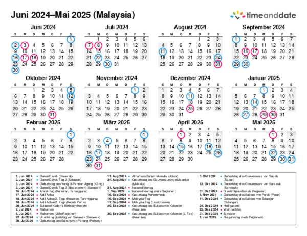 Kalender für 2024 in Malaysia