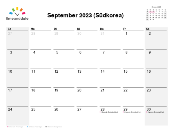 Kalender für 2023 in Südkorea