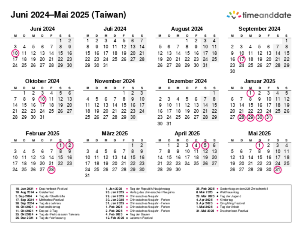 Kalender für 2024 in Taiwan