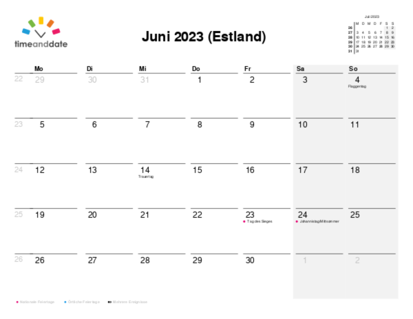 Kalender für 2023 in Estland