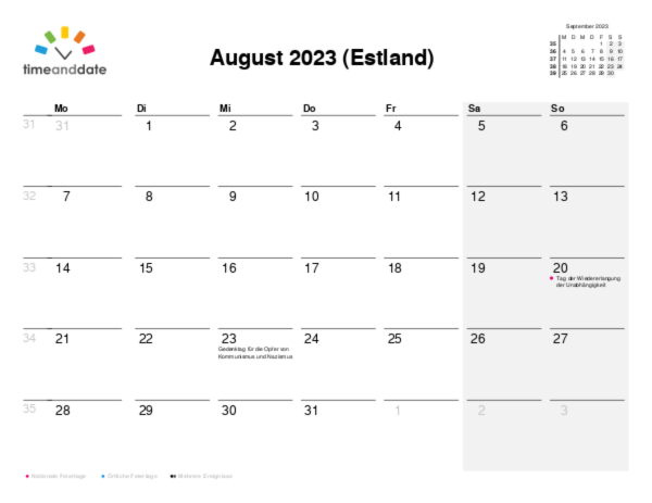 Kalender für 2023 in Estland