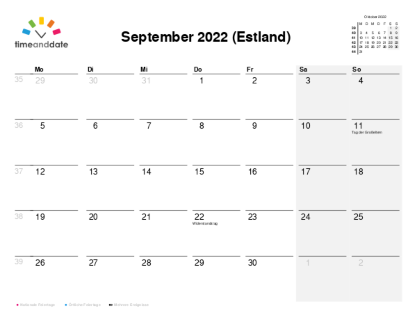 Kalender für 2022 in Estland