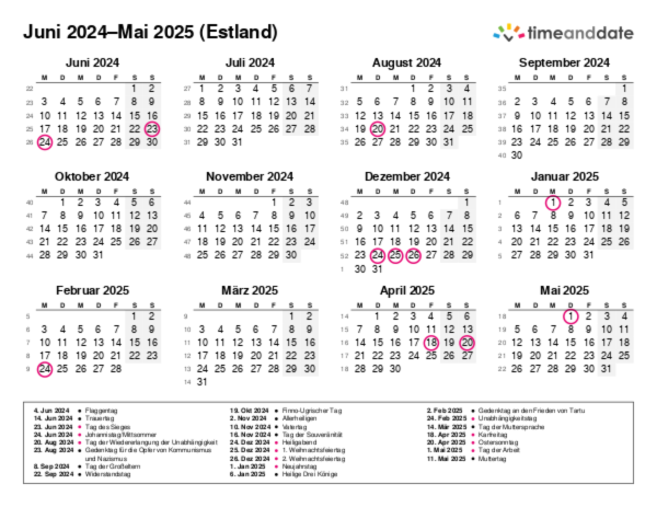 Kalender für 2024 in Estland