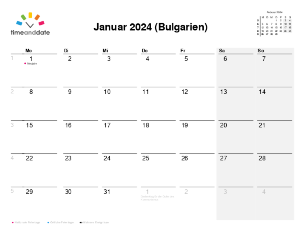Kalender für 2024 in Bulgarien