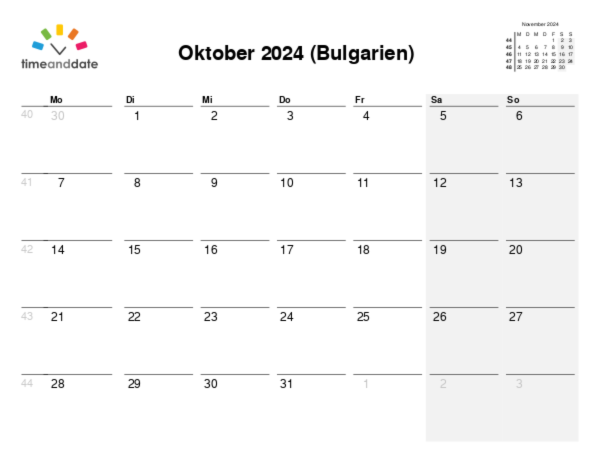 Kalender für 2024 in Bulgarien