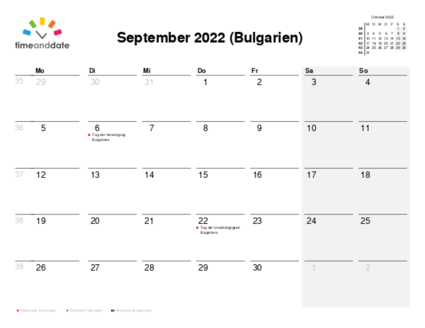 Kalender für 2022 in Bulgarien