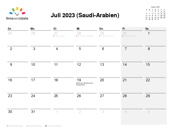 Kalender für 2023 in Saudi-Arabien
