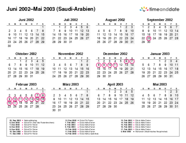 Kalender für 2002 in Saudi-Arabien