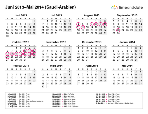 Kalender für 2013 in Saudi-Arabien