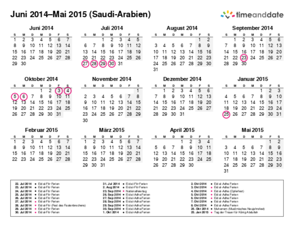 Kalender für 2014 in Saudi-Arabien