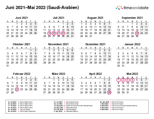 Kalender für 2021 in Saudi-Arabien