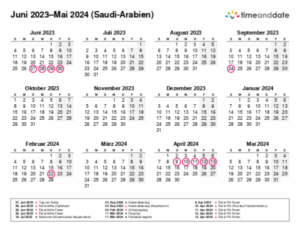 Kalender für 2023 in Saudi-Arabien
